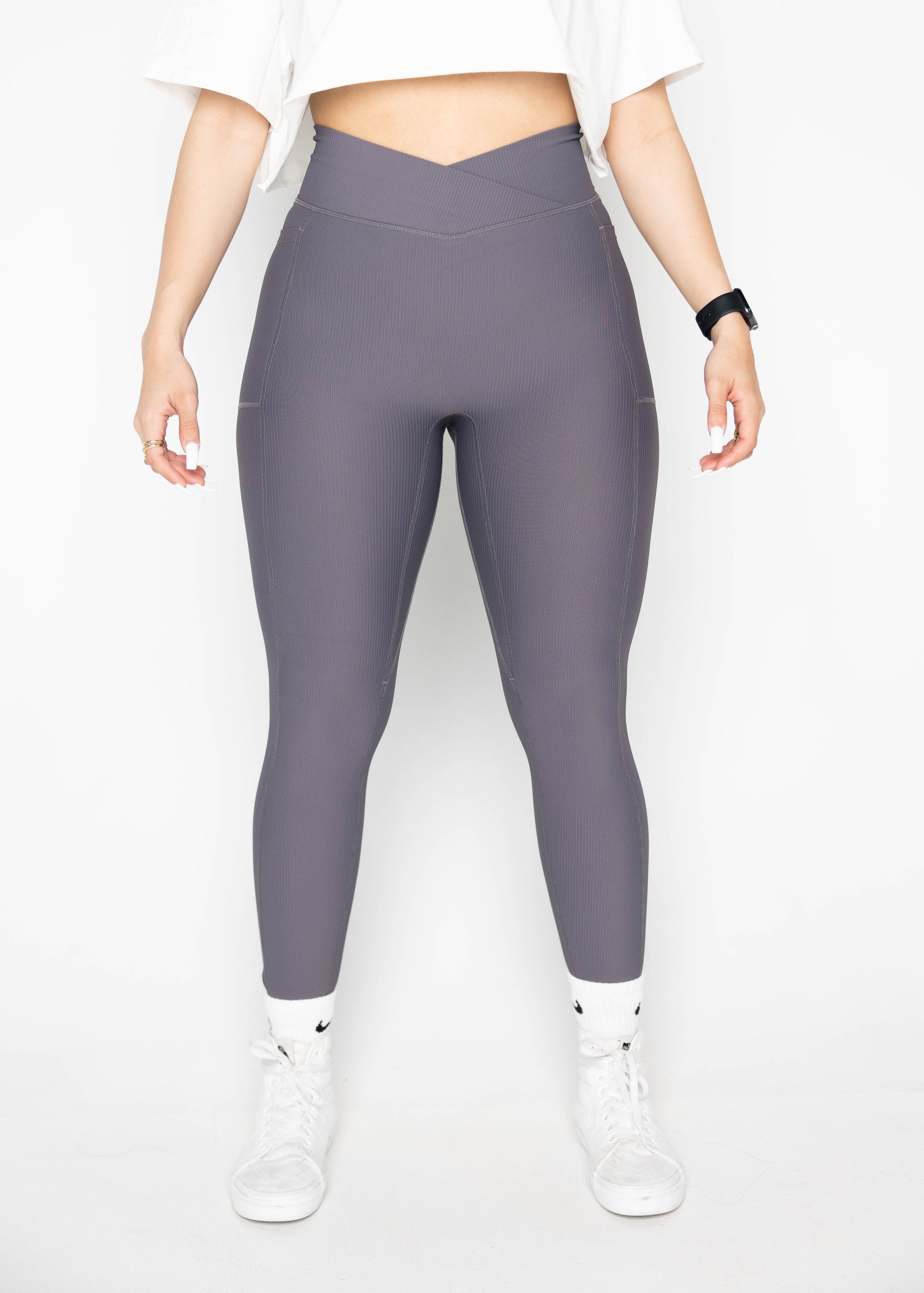 Ribbed Tight Leggings in Grey - Usolo Outfitters